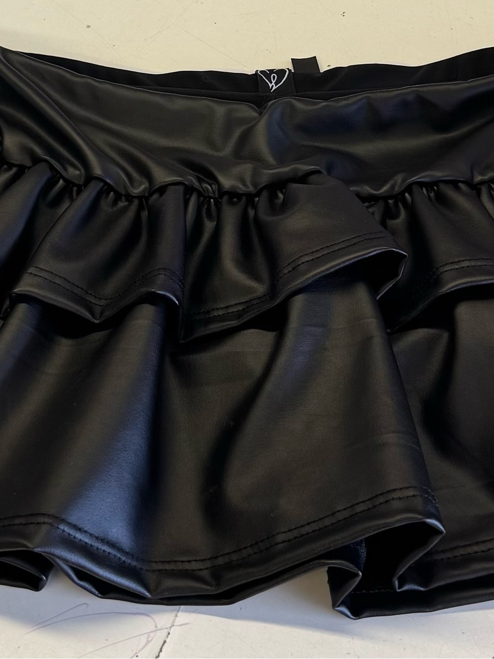 Windsor Black Faux Leather Skirt with Ruffle Trim